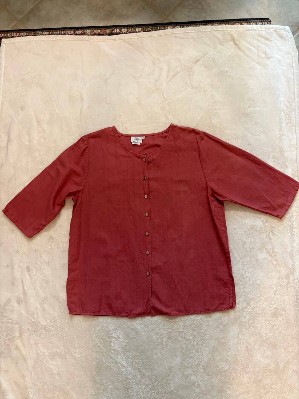 Hot Cotton by Marc Ware Vintage Coral Pink Linen Button Front Tunic Top 1X USA